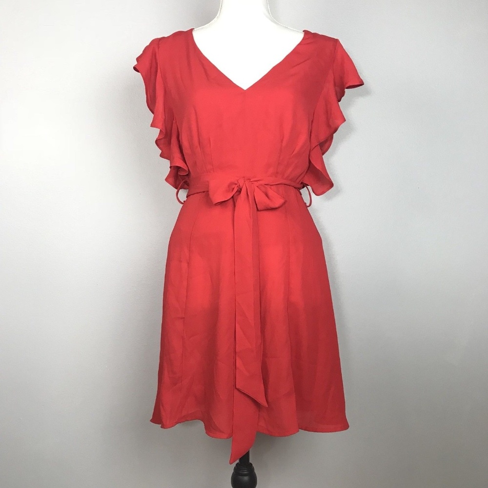 Socialite Dress Deep V Neck Ruffle Sleeves DEFECT
